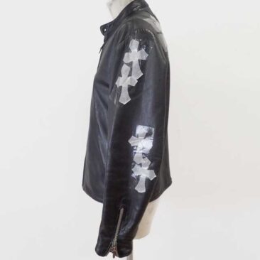 クロムハーツ　クロスパッチ　レザージャケット　サイド　作業前